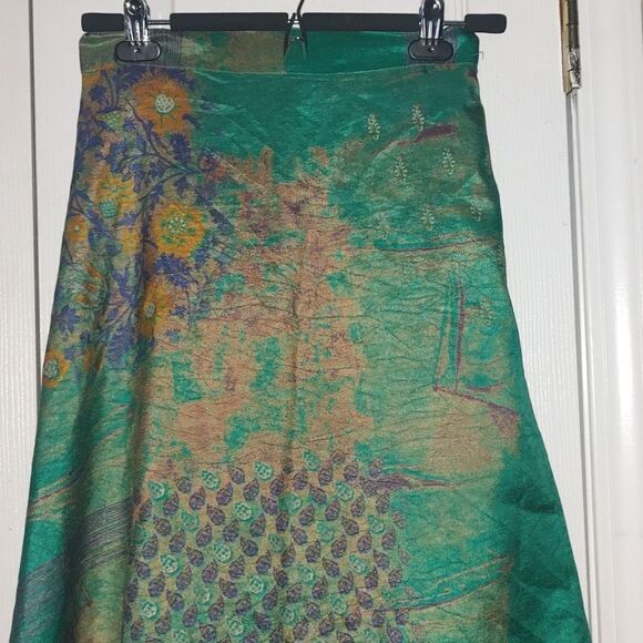 Wevez Sari wrap reversible silk skirt saddle print Sz XL ( One size fits ) - Picture 8 of 9